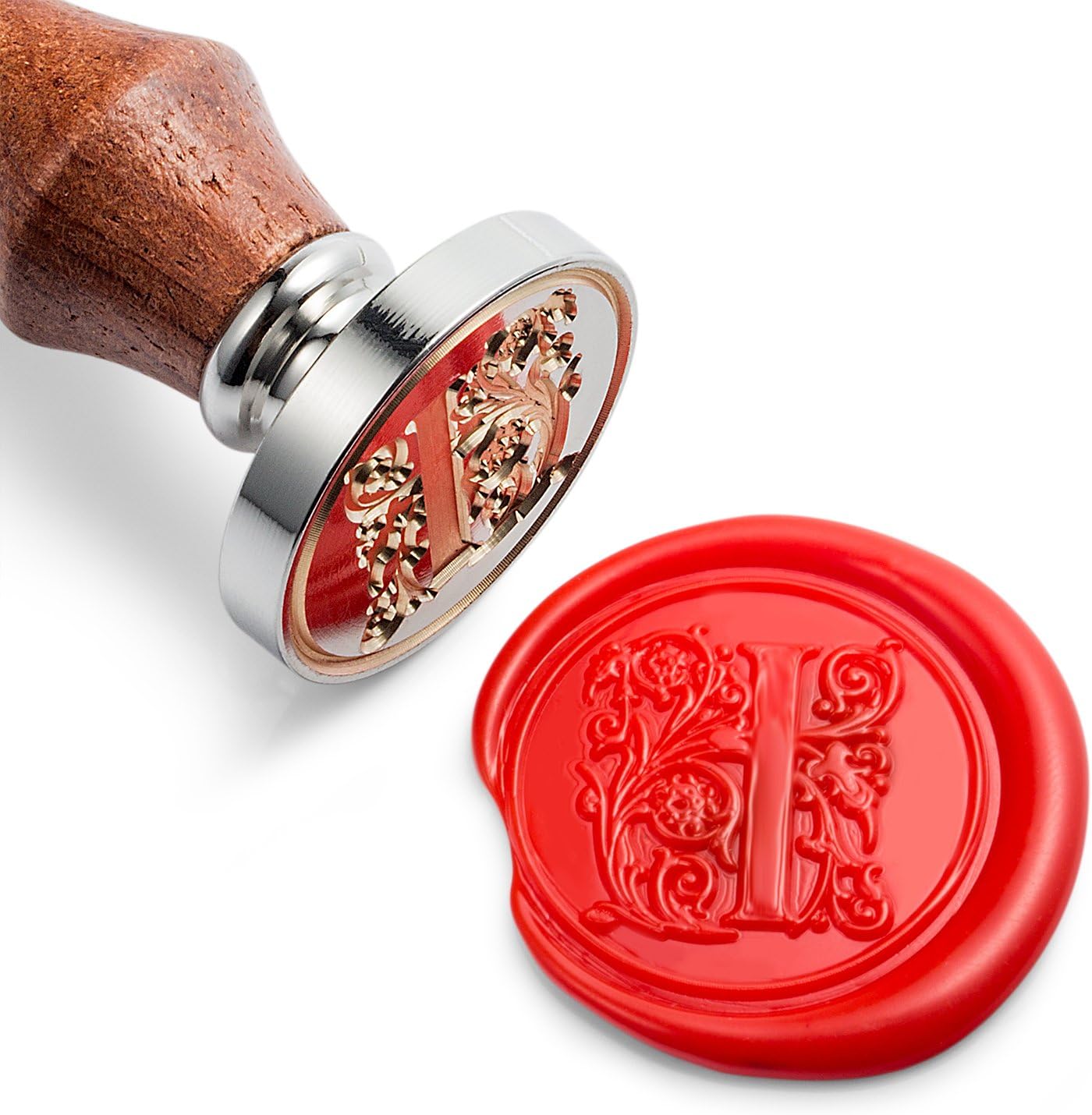 Mceal Wax Seal Stamp, Large Seal 1 1/5"(30mm) Dia, Silver Brass Head with Wooden Handle, Regal Letter A to Z Series (Letter I)