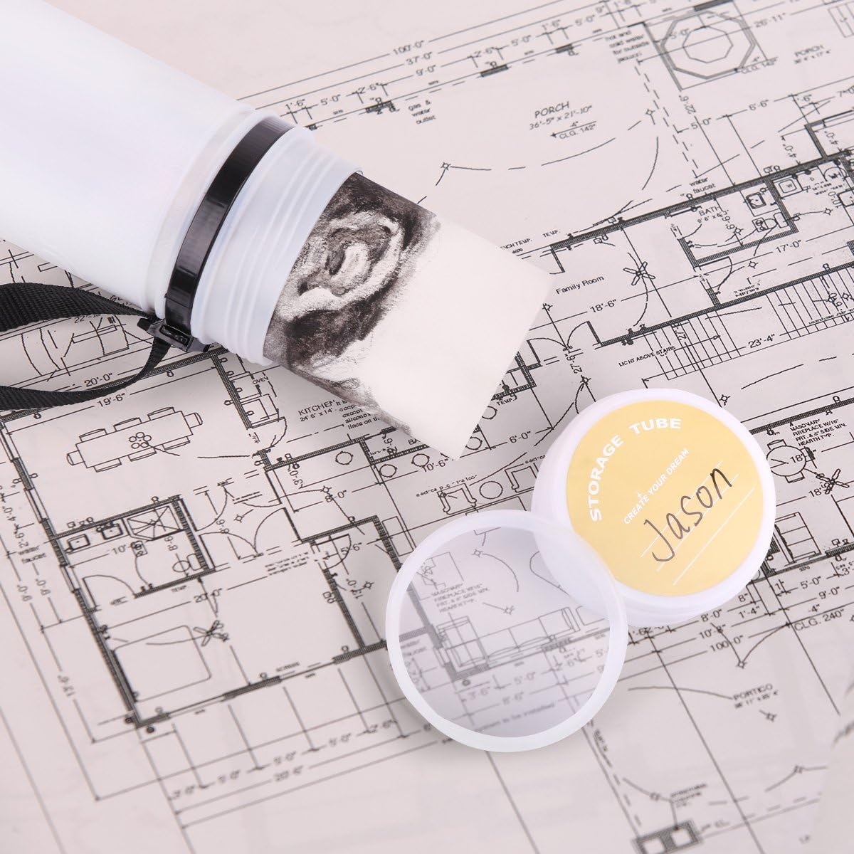 TRANSON Durable Poster Storage Tube with Straps 24"-40" Extendable for Blueprints, Artwork, Maps, Posters Color White