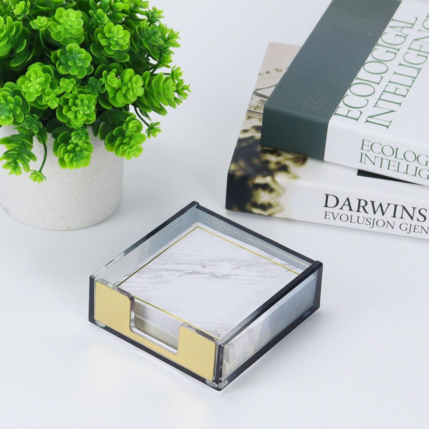 MultiBey Gradient Acrylic Sticky Note Holder, Clear Acrylic Post Note Pad Holder Memo Dispenser Desk Organizer Dispenser with Non-Slip Pads for Office Home Decor (Black)