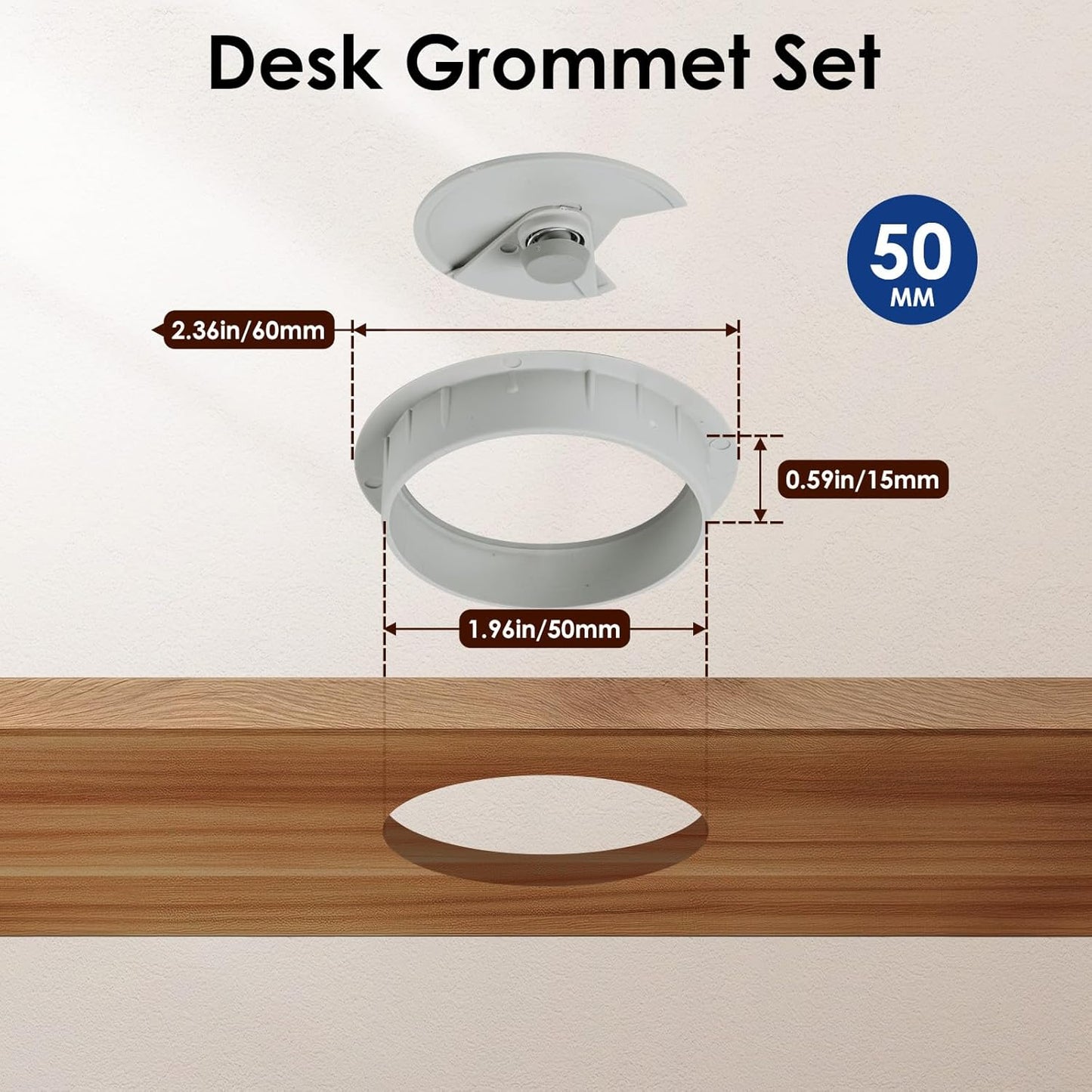 12 PcsDesk Grommet 2 Inch (50 mm), Desk Hole Cover for Cables, Desk Wire Hole Insert, 2" Desk Hole Grommet, Cable Grommet, Desk Cord Hole Cover, Desk Cable Hole Cover with Hole Saw - Grey