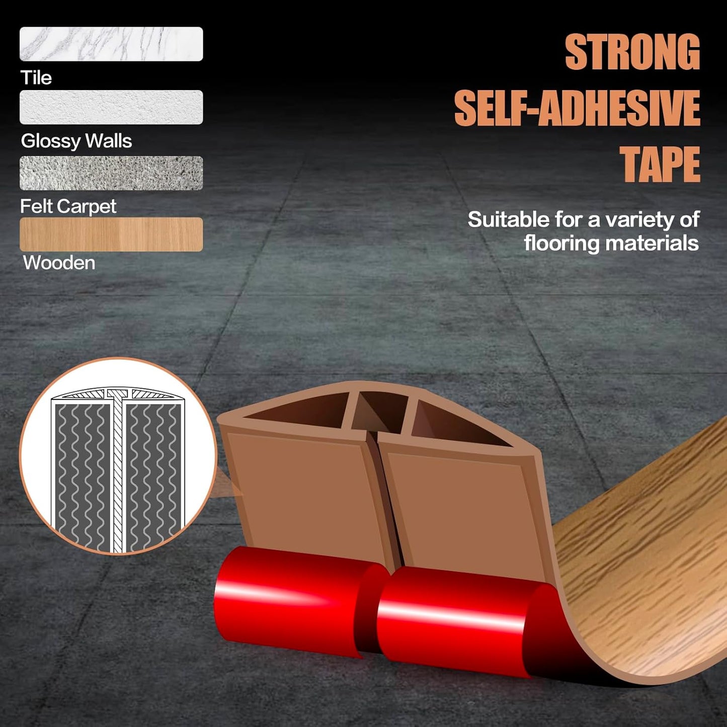 Floor Cord Cover Self Adhesive Cord Hider,3.3FT Cable Management, Extension Strip Protector for Wires, Prevent Cable Trips for Offices, Gyms, Exhibitions Cavity:0.47"(W) x 0.35"(H) Brown Wood