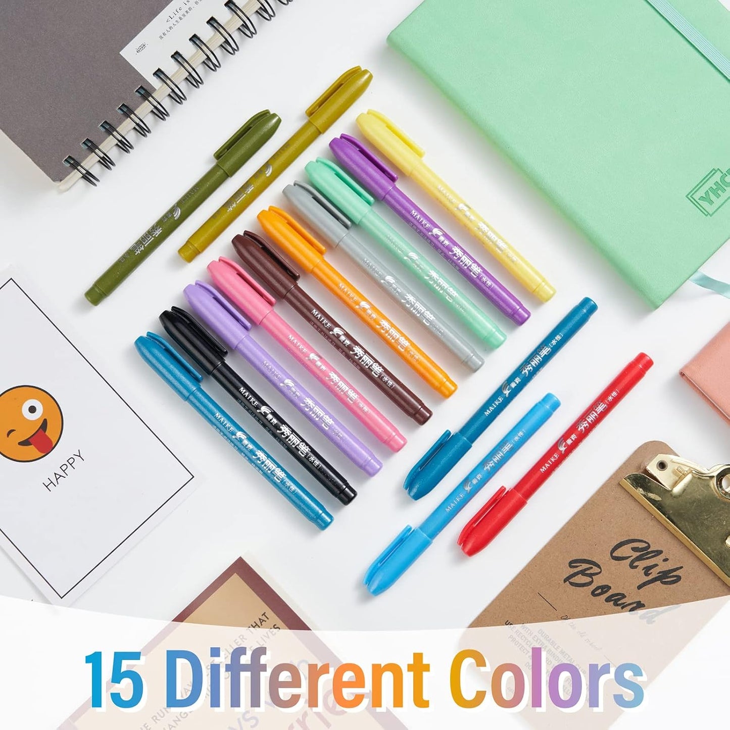Felt Tip Pens, 15pcs Calligraphy pen Assorted Colors Sign Brush Pen Art Brush Marker Water Based Journaling Pen Set for Beginners Beginner Adult Lettering, Calligraphy (15pcs)