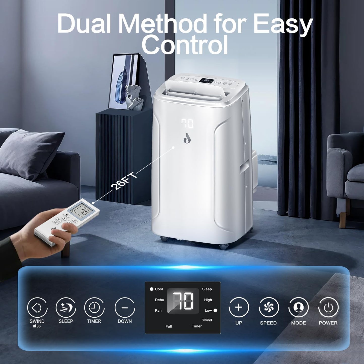 12,000 BTU Portable Air Conditioners Cools up to 550 Sq.Ft 4-in-1 Poratble Ac Units for Room with Cooling Dehumidifier Fan Sleep Mode 24h Timer Remote Control and Window Installation Kit Included