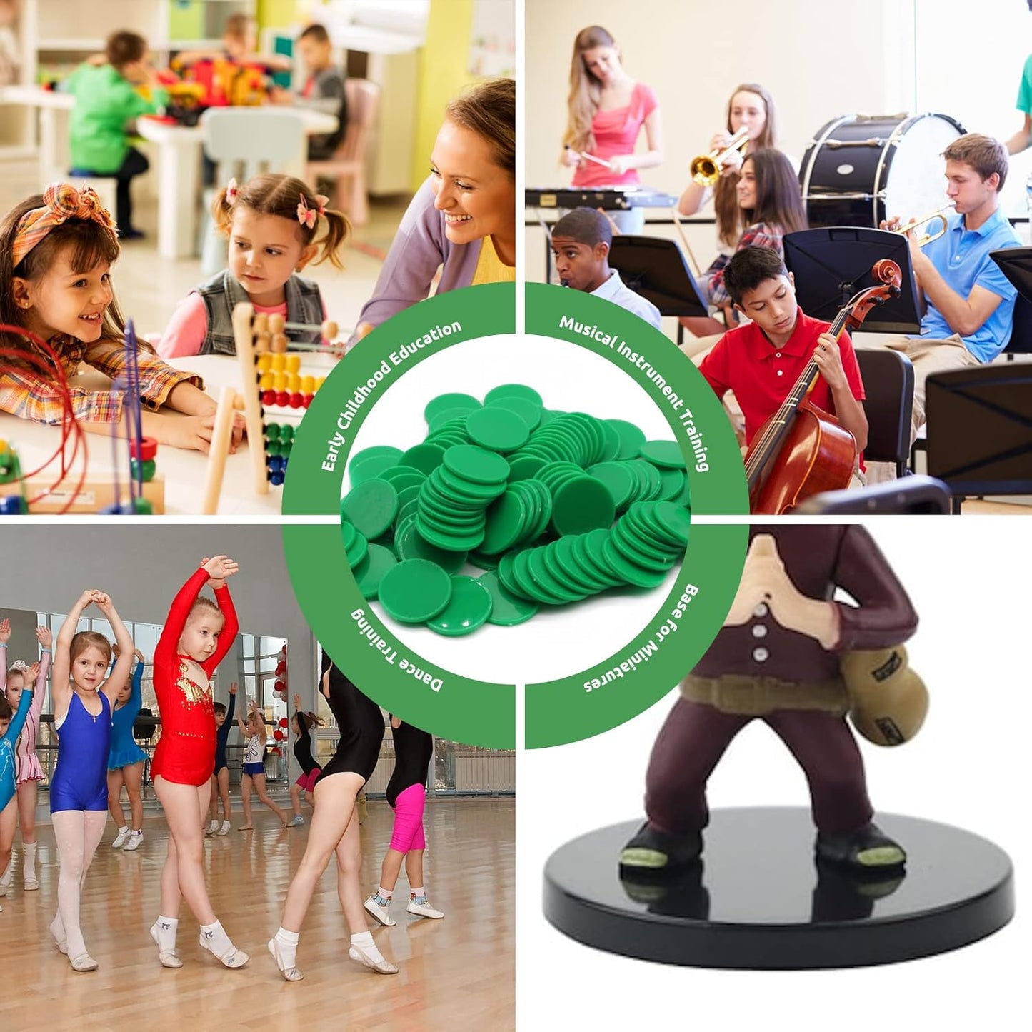 Set of 100 Opaque Plastic Learning Counters Mini Poker Chips Game Tokens with Storage Box (Green, 1.58 Inch)