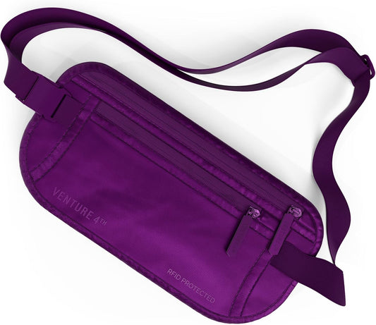 Travel Money Belt, RFID Blocking for Men & Women - Ideal for Keeping Your Cash, Credit Card, Passport, Phone Safe When Traveling (Sleek Purple)