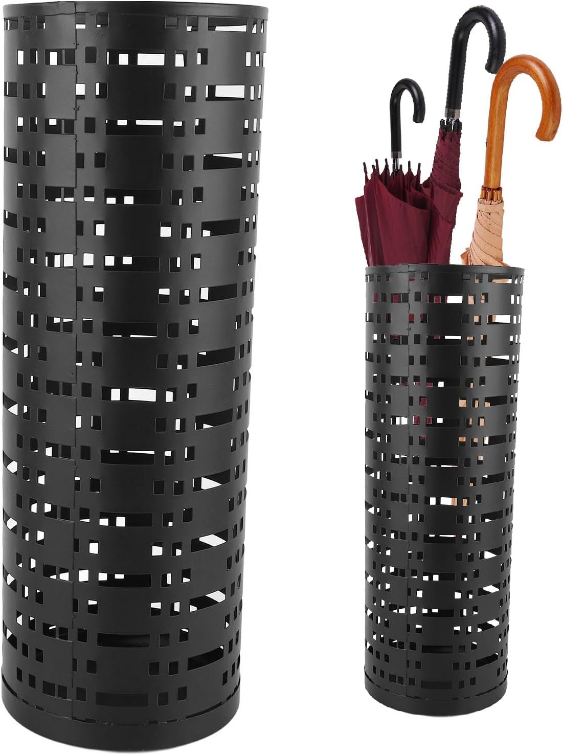 Yosoo Black Metal Umbrella Holder, Rustproof Space Saving Hollow Design, Stylish Umbrella Stand Rack for Entryway