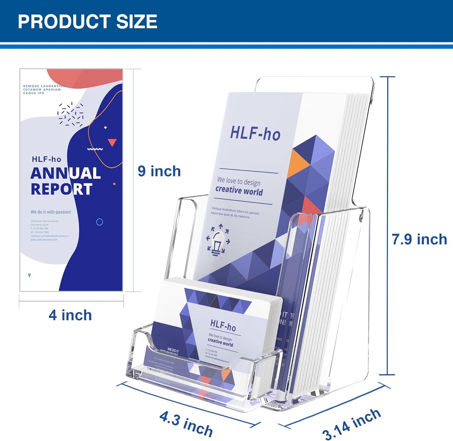 Brochure Holder 4x9 Inch Acrylic Literature Holders Clear Flyer Display Stand with Business Card Slot Pamphlet Holder Multi Purpose Organizer for Office, Lobby, Hotels, Trade Shows, 6 Pack