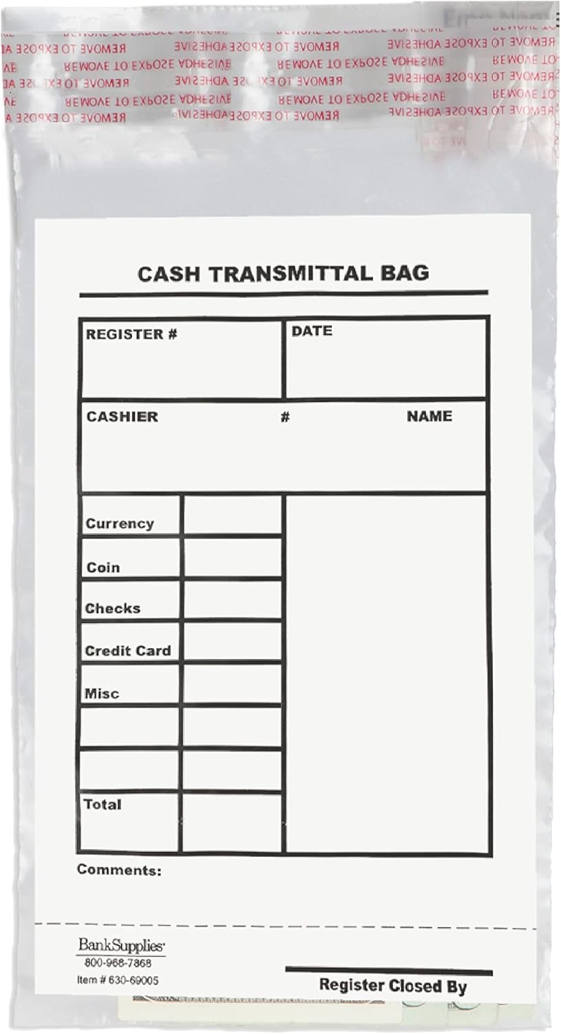 BankSupplies Cash Transmittal Bags Tamper-Evident 6W x 9H Case of 500 Clear Polyurethane with Side-Weld Seams for Currency, Coins, Checks, and Receipts