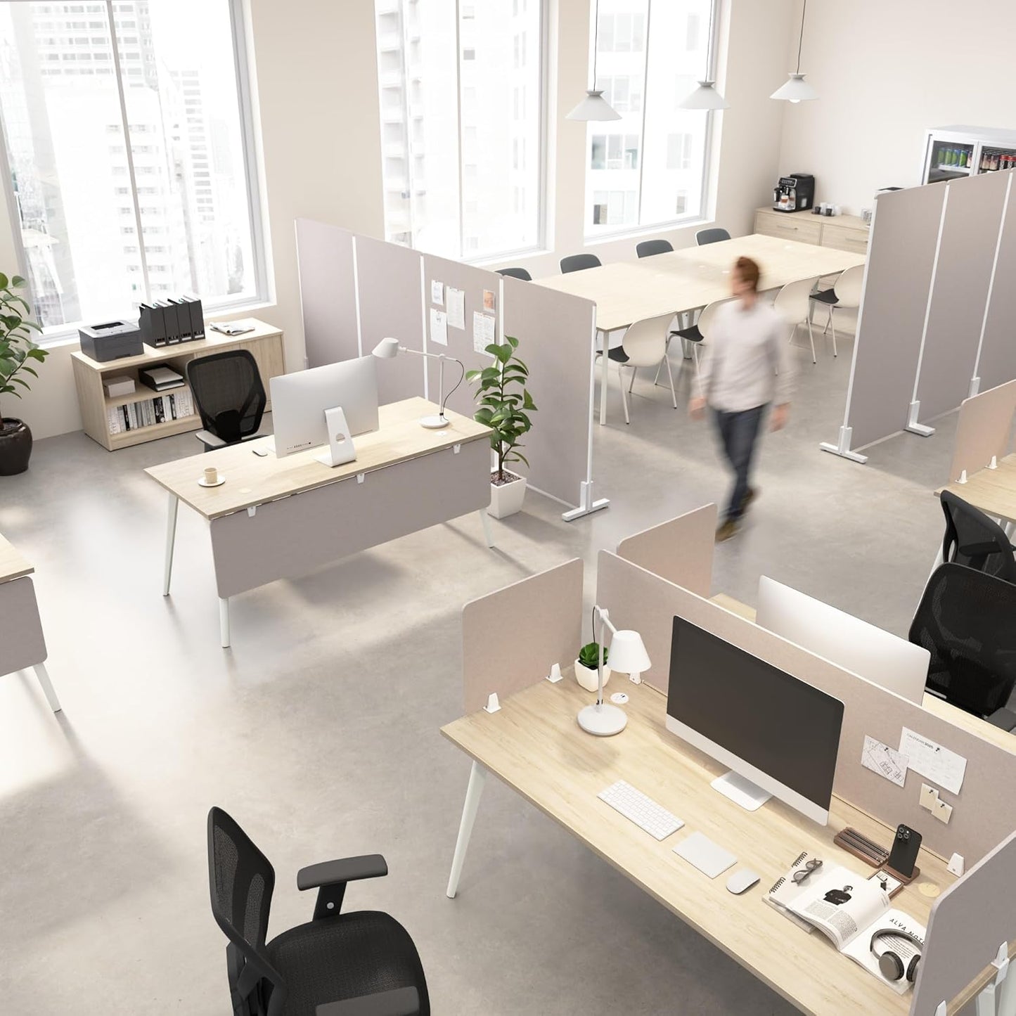 Bush Business Furniture 24W x 55H Freestanding Privacy Screen in Warm Beige, Standing Office Partition with Acoustic Sound Dampening Panel