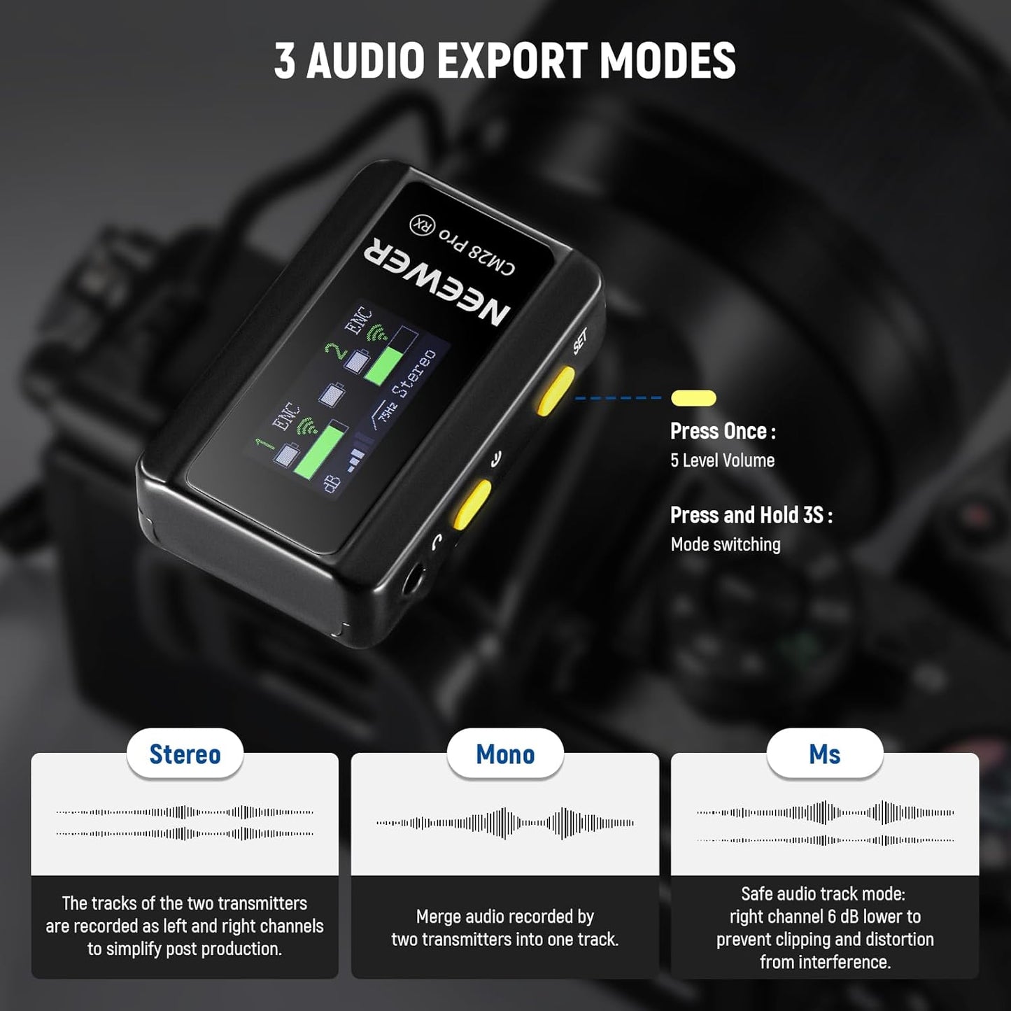 NEEWER CM28 PRO Wireless Lavalier Lapel Microphone System with Charging Case 48KHz 16 Bit Uncompressed Audio Noise Canceling 4GB Storage 9Hrs Recording Compatible with iPhone iPad Android Camera PC