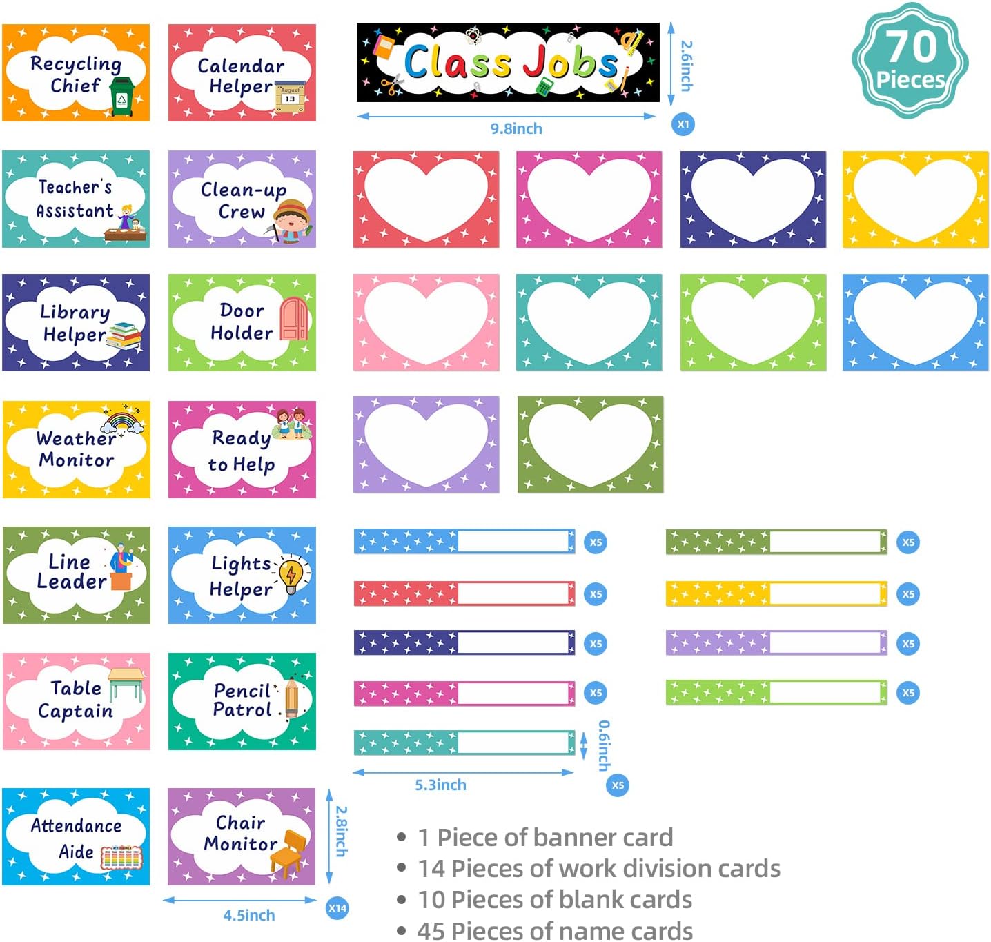 REGELETO Class Jobs Pocket Chart with 70 Colorful Dry Erase Cards and 3 Hooks,Class Management Educational Pocket Chart Teacher's Helper Size: 24.5”x21.8”inch Bulletin Board for Classroom (Black)