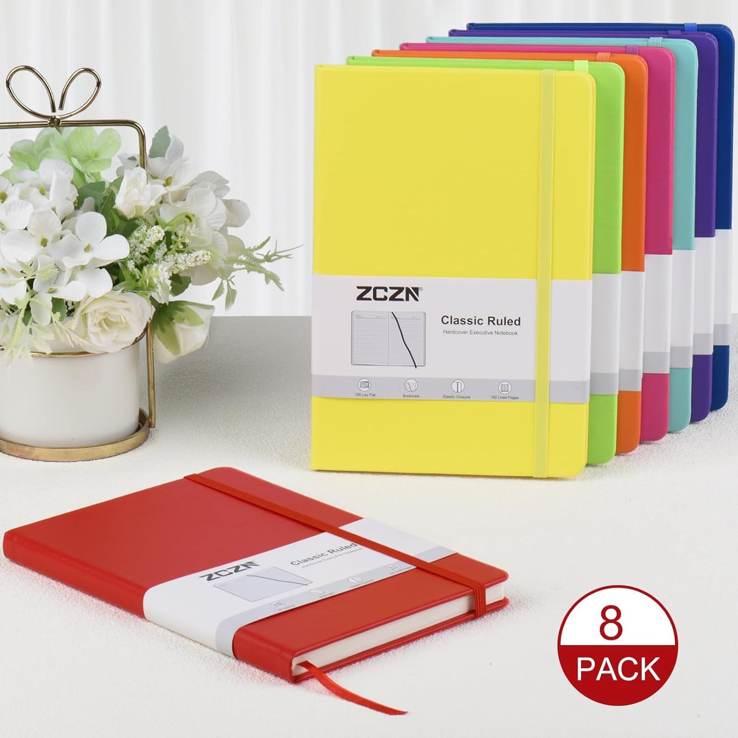 ZCZN 8 Pack Hardcover Journal Notebooks, 5.5"x8.3", Hardcover, 8 Colors, A5 Lined Journals for Notes-taking,Writing,Diary, Ruled Journaling Notebooks for Work School Travel Home