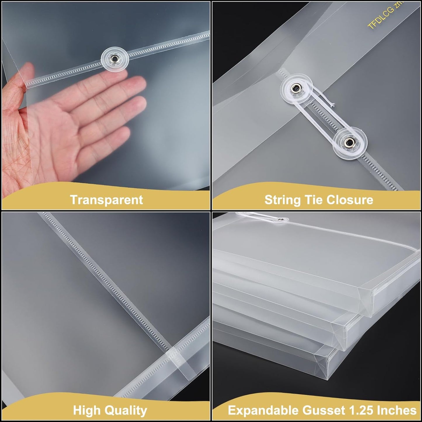 24 Pack Clear Plastic Envelopes with String Closure,A4/US Letter Size,Poly Reusable File Folders Project with1-1/4"Expansion,Paper Documents Organizer for Home, Office and School.