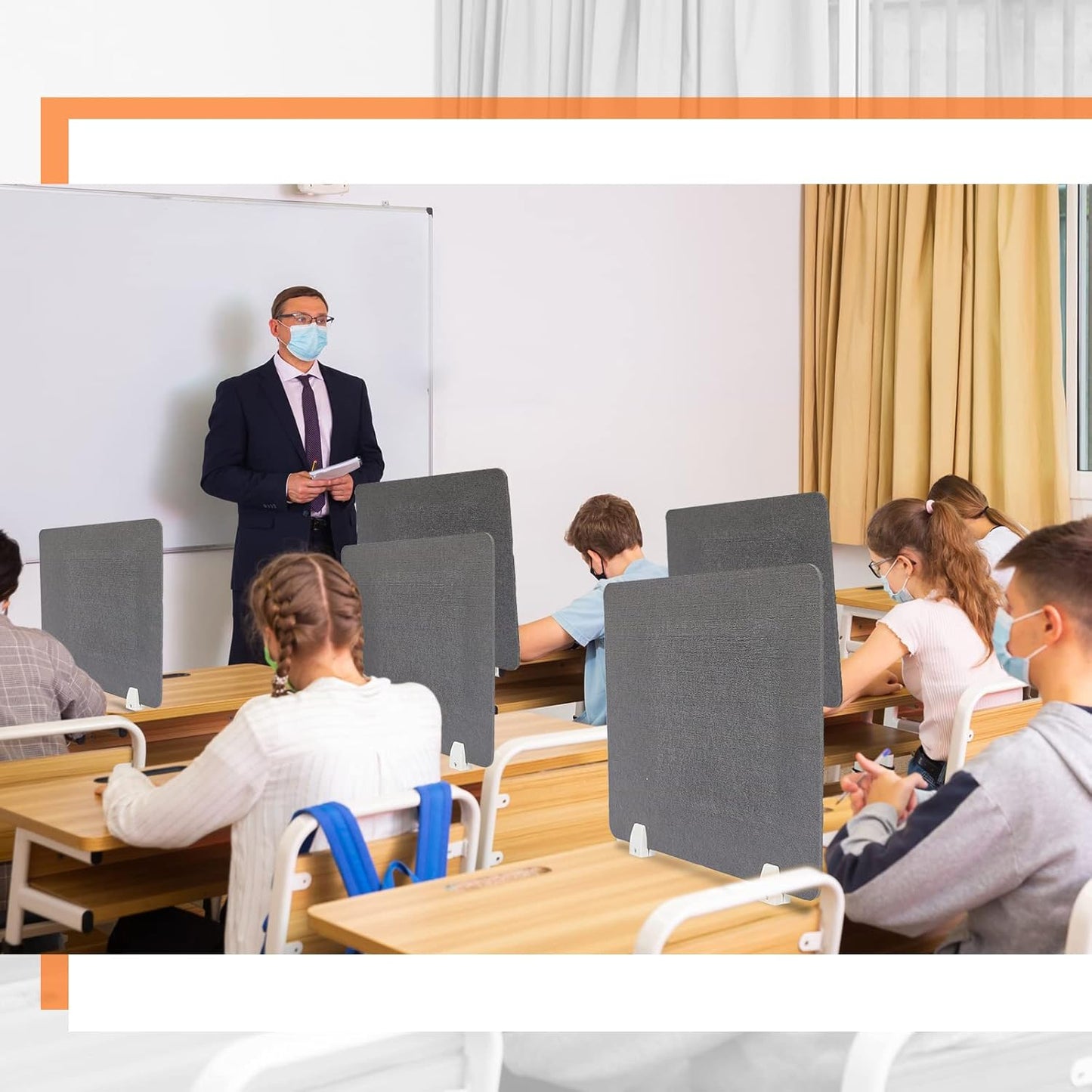 6 Pcs Desk Divider Privacy Panel 20 x 24 Clamp-on Acoustic Freestanding Desktop Partition Dividers with Aluminum Guard Clamps for Office Student Sound Proof Reducing Noise Visual Distractions(Gray)