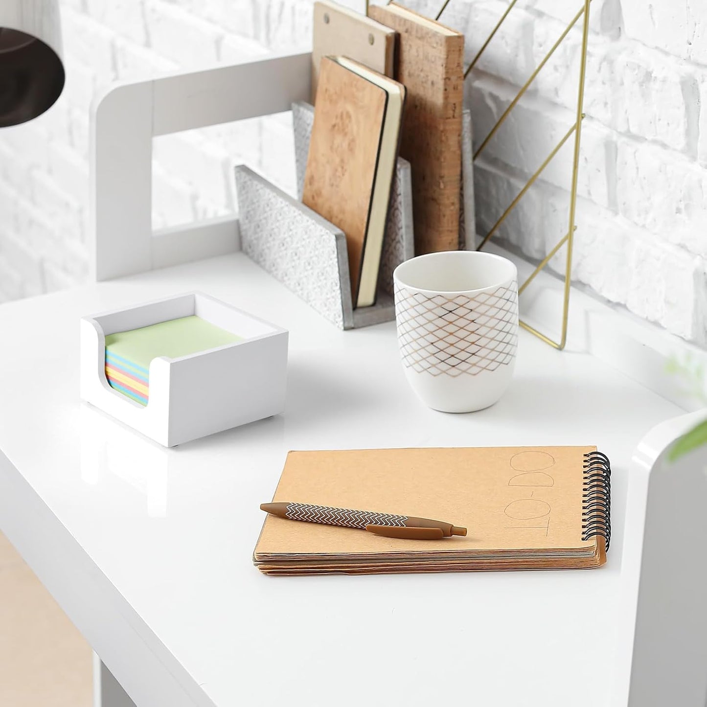 Wood Sticky Note Holder, Post It Note Dispenser for Office Desk Accessories, Self Stick Note Pad Holder, Memo Pad Holder Dispenser Organizer for School Office Desk Supplies, White