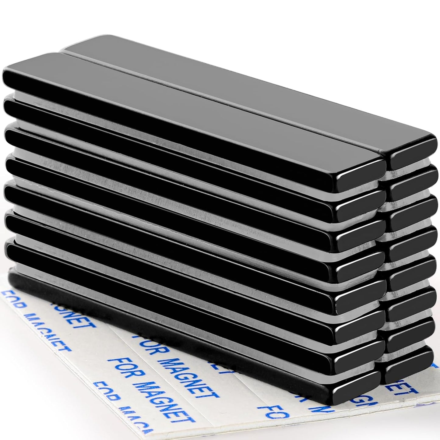 LOVIMAG Rare Earth Bar Magnets, Waterproof Strong Neodymium Magnets with Epoxy Coating and Double- Sided Adhesive for Fridge, Scientific, Shower Door, Office Etc, 60 x 10 x 3 mm, Pack of 16