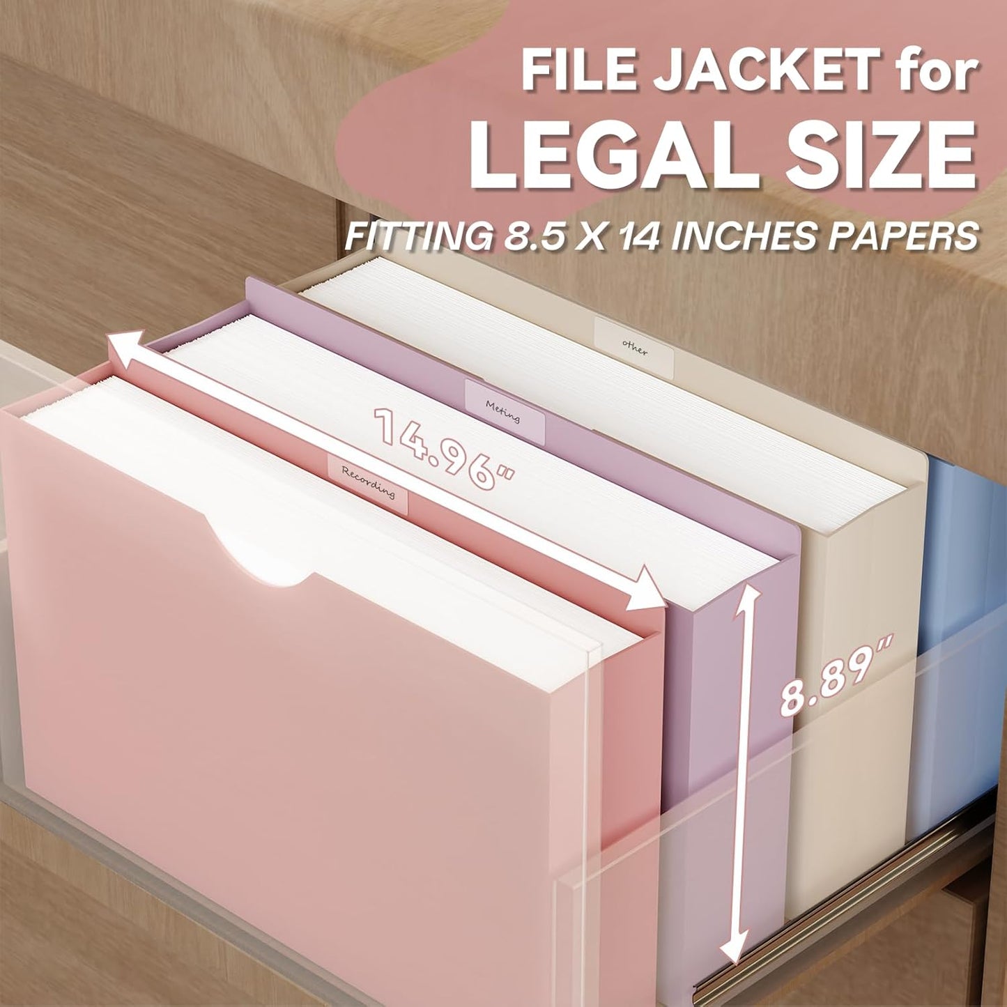 Plastic 3 Inch File Jackets,Legal Size,12 Pack Manilla Pocket Folders,Expandable File Jackets for Document,Heavy Duty Expansion Pocket,Straight Cut Tabs,Poly File Jacket,Pastel Color