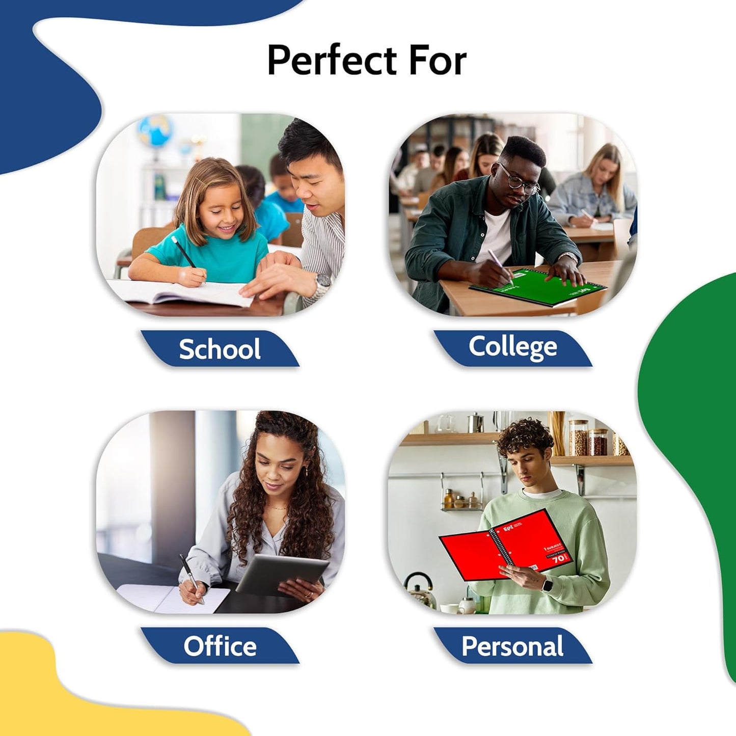 EPI Spiral Notebook | 1 Subject - College Ruled - 70 Sheets, Durable Spiral Binding | 10.5 x 8 in | Classroom Supplies | School, Office, Note Taking, Journaling - 3 Pack