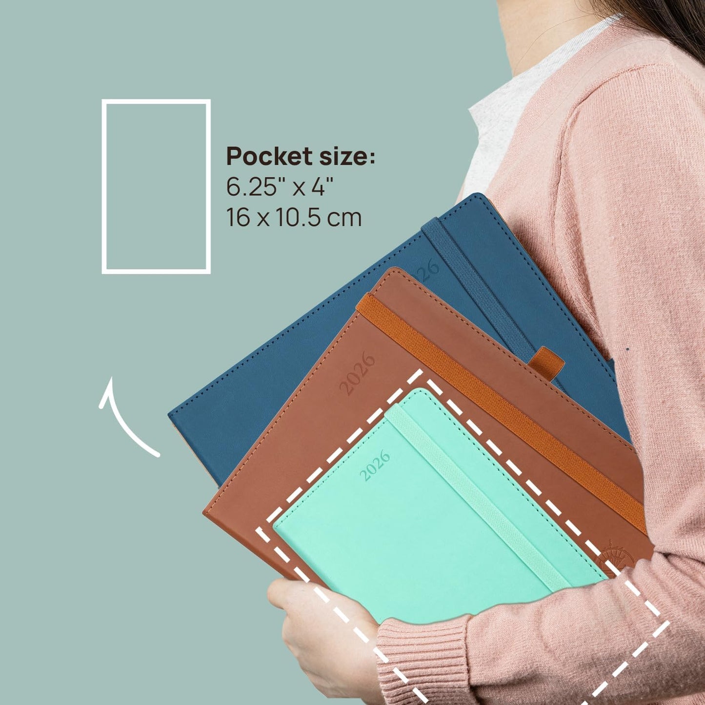 POPRUN Pocket Monthly Planner 2025-2026 (Pocket- 4''x 6.25''Soft Leather Cover) - 18 Month Calendar Book for Purse (Jul.2025-Dec.2026), 100 GSM Thick Paper - Black