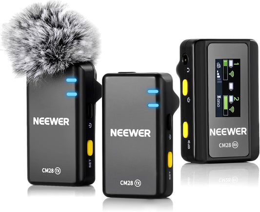 NEEWER CM28 Wireless Lavalier Microphone System, 1 Click Noise Canceling, 4GB Storage for 9Hrs of 48KHz 16 Bit Uncompressed Audio, Lapel Mic Compatible with iPhone/Android/PC/Camera/iPad