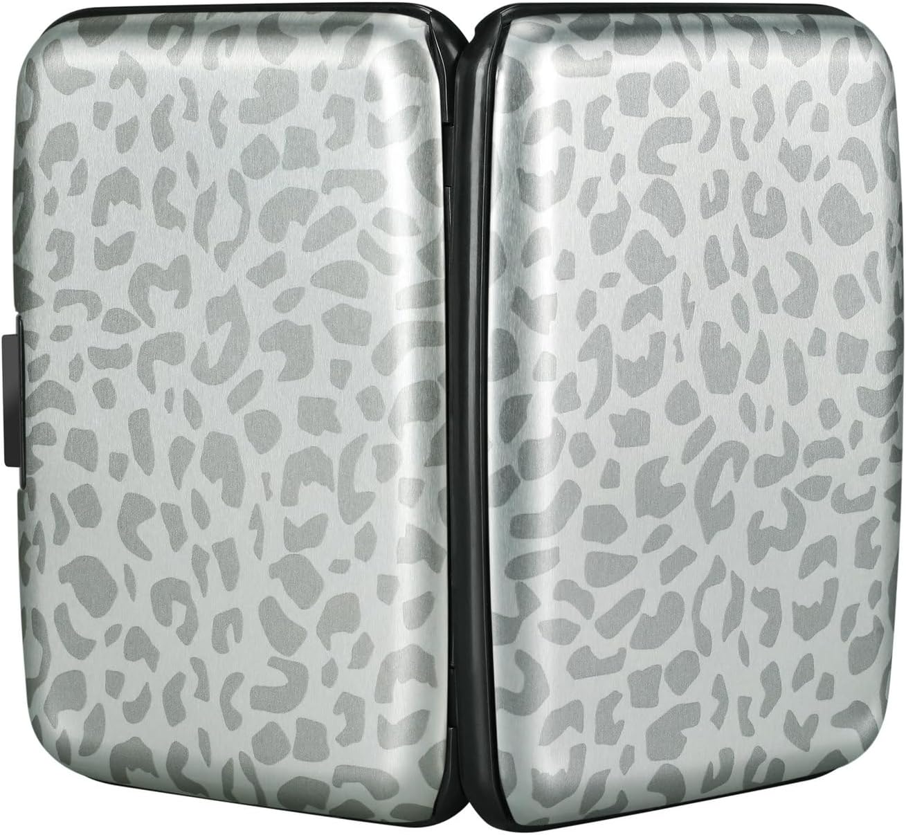 ELFISH Mini RFID Aluminum Wallet Credit Cards Holder Business Card Case Metal ID Case for Men Women(Grey Leopard Print)