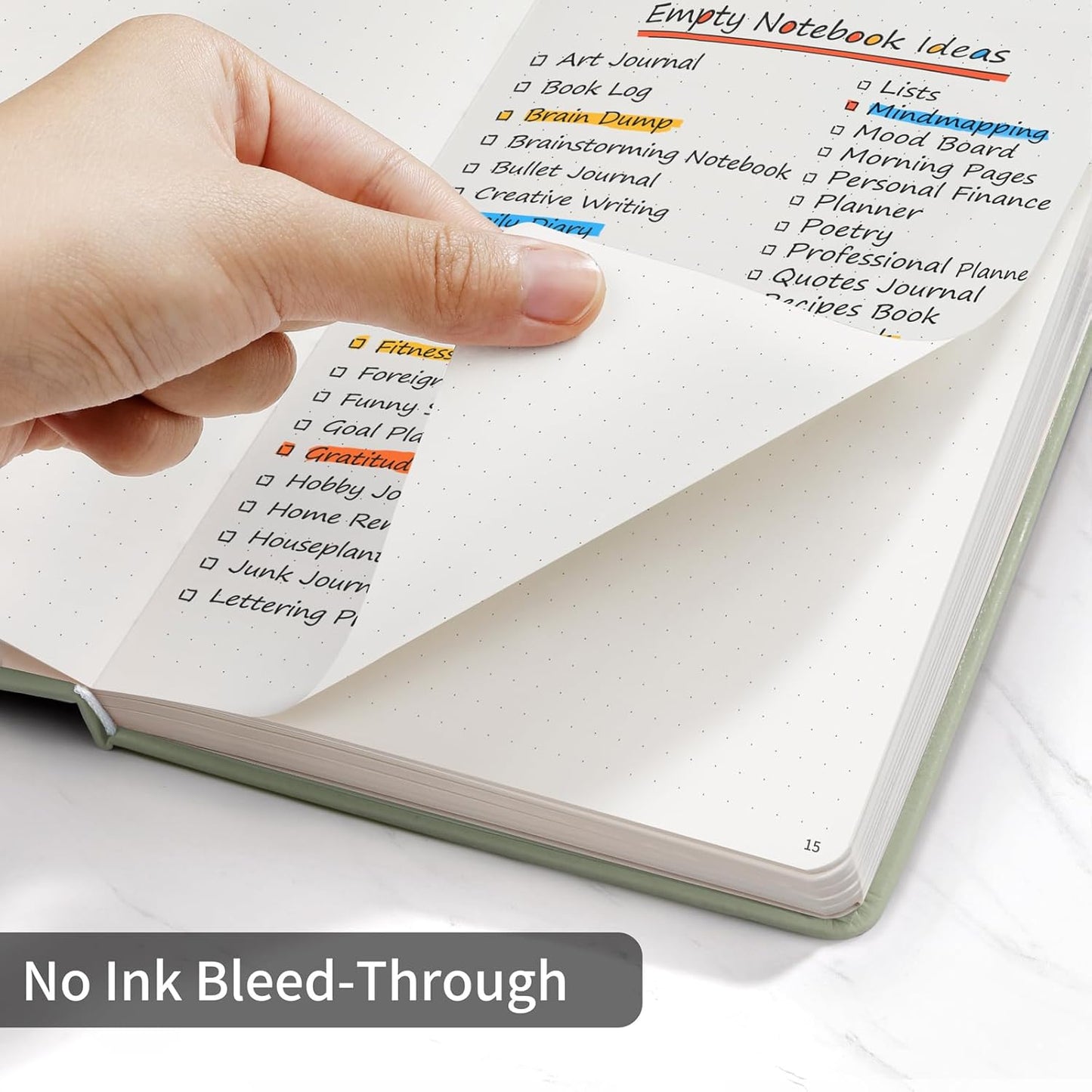 Annecy Numbered Bullet Dotted Journal Notebook, Medium 5.5x 8.25, 160 Pages 100GSM Writing Paper, A5 Grey Green Faux Leather Cover with Pen Loop