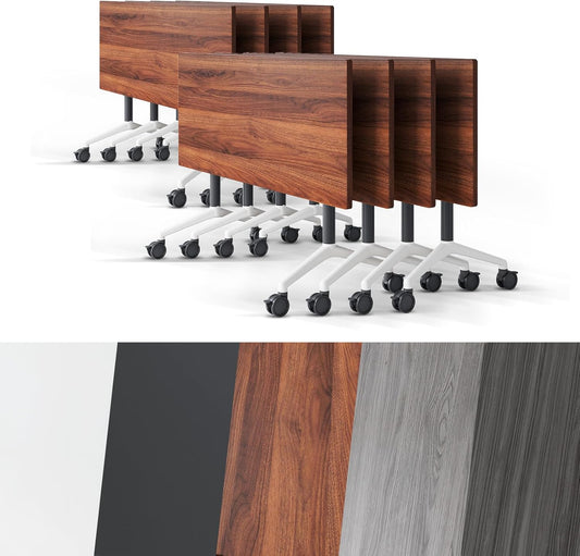 Conference Room Table, Folding Conference Tables,Thicken Grey Tabletop,Flip Top Wooden Seminar Meeting Room Table for Conference Room Offices (8, Walnut, 55.1”)