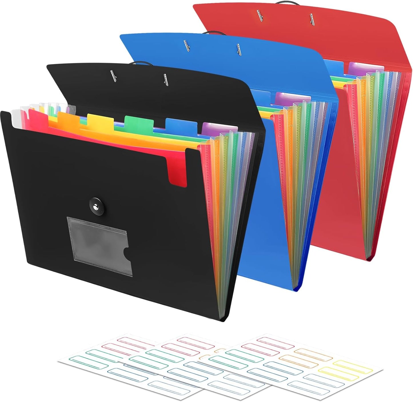 3 Pack 7 Pocket Accordian File Organizer, Expanding File Folder with Labels, Plastic Expandable File Folder for Documents Letter Size A4 Papers