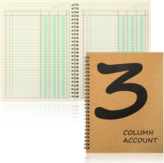 2 Pcs Accounting Ledger Book 3 Column 7 * 9.25inch Columnar Notebook Columnar Pad 3 Columns Kraft Paper Cover 100 Pages for Personal Use Small Business(50 Sheet)