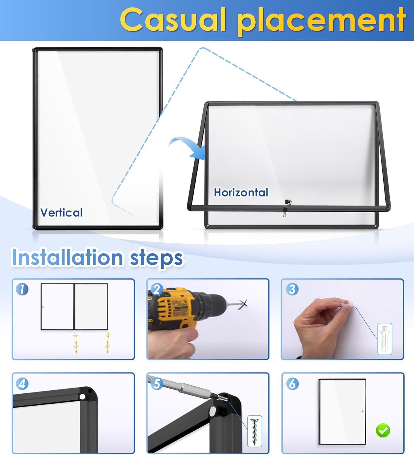 SWANCROWN Enclosed Bulletin Boards Magnetic Glass Covered Notice Information Cabinet with Aluminum Frame 38x28inch (9xA4)