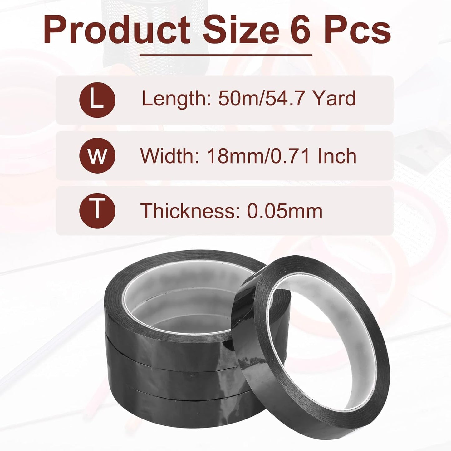 MECCANIXITY 6 Rolls Whiteboard Tape Graphic Chart Tape 18mm 54.7 Yard Art Tape Thin Self-Adhesive Pinstripe Tape Masking Tape for Gift Wrapping Craft Supplies, Black