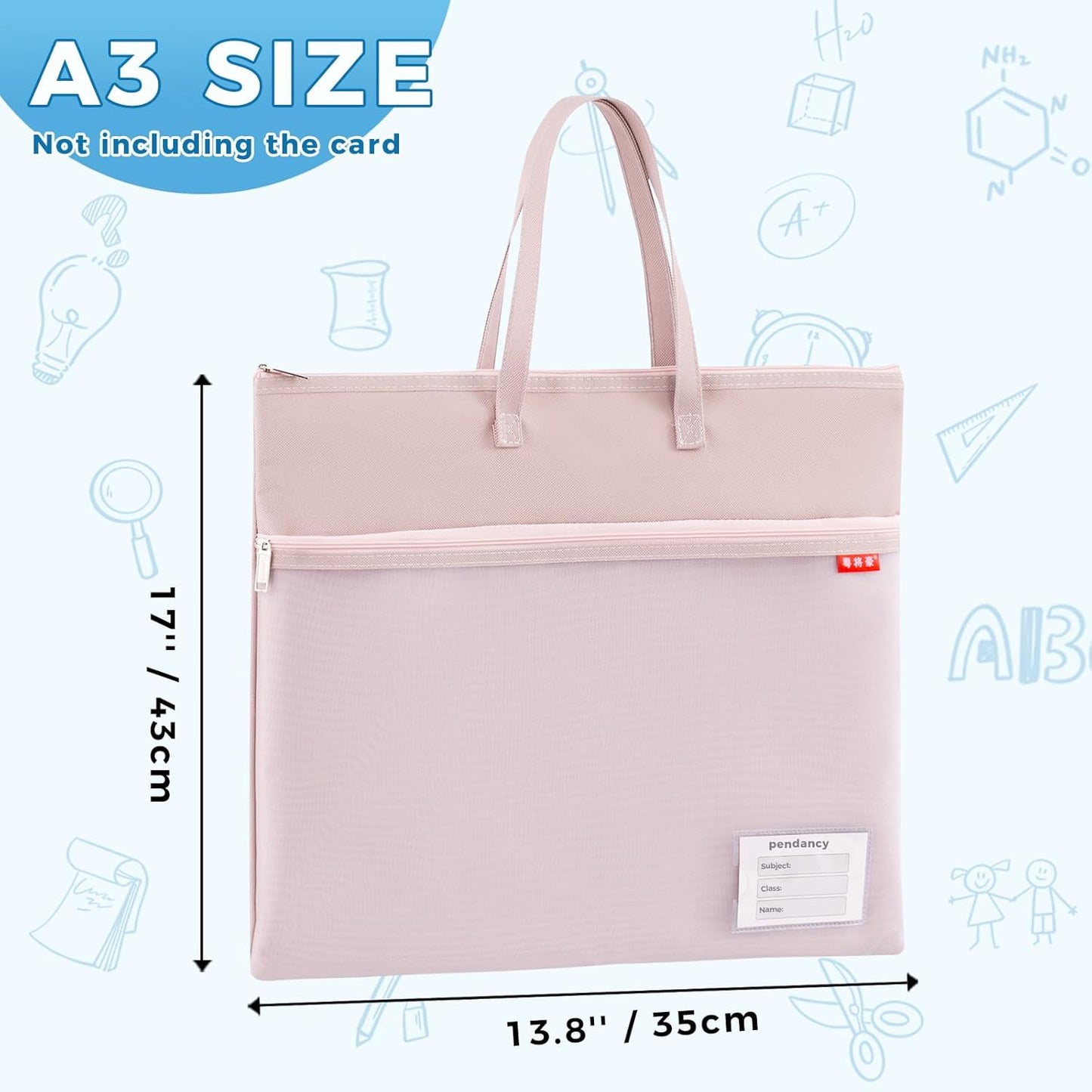 Pendancy Mesh Zipper Pouch A3 Size, Large Double Pocket Waterproof File Bag with Handle, 13x17 in Foldable Document Storage for Puzzle Project/Cross Stitch/Travel/Office（Advanced Pink）