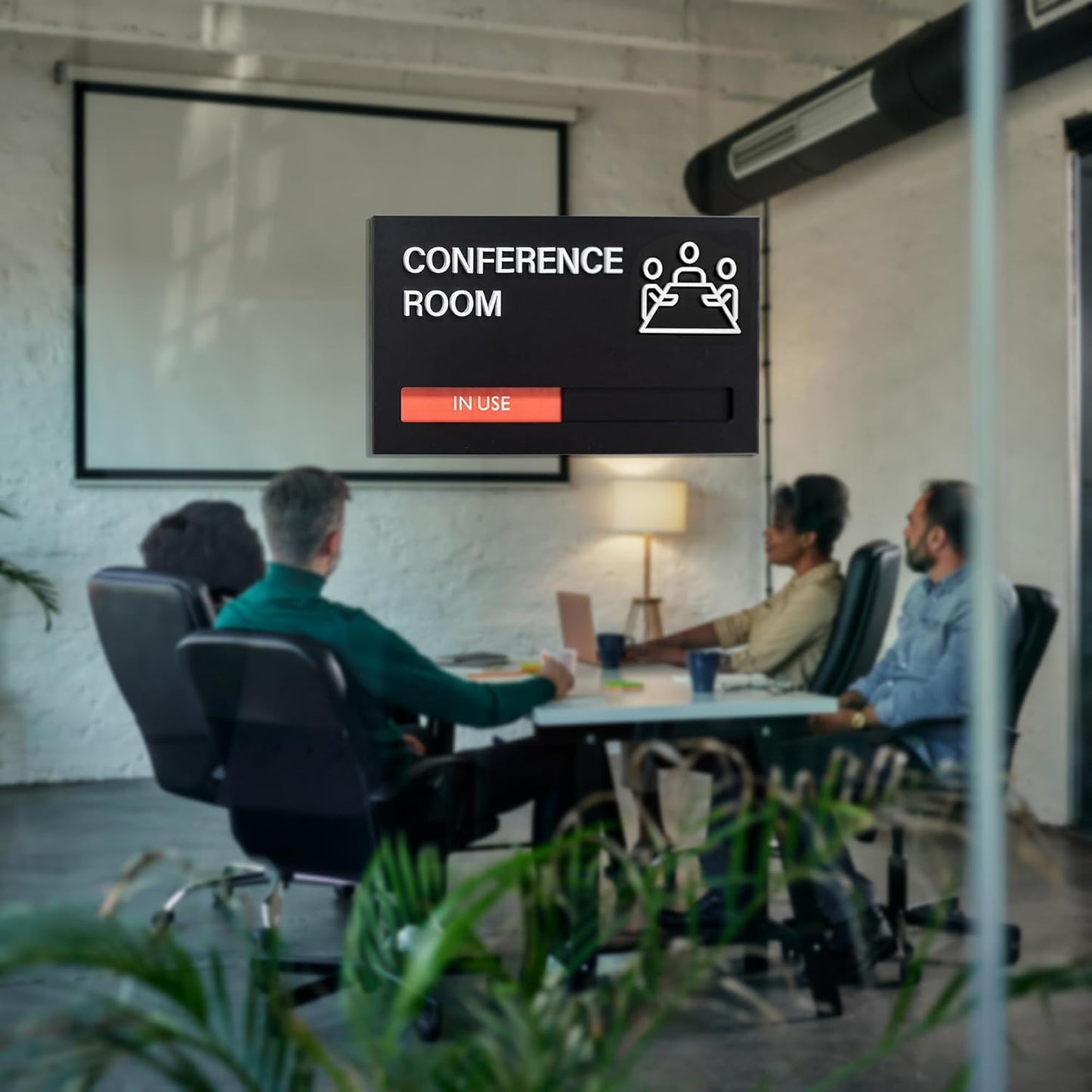 Office Conference Room Door Signs, Meeting in Progress Door Sign, In Use Available Slider Indicator - Occupied or Vacant Status, 8.8" x 4.9"