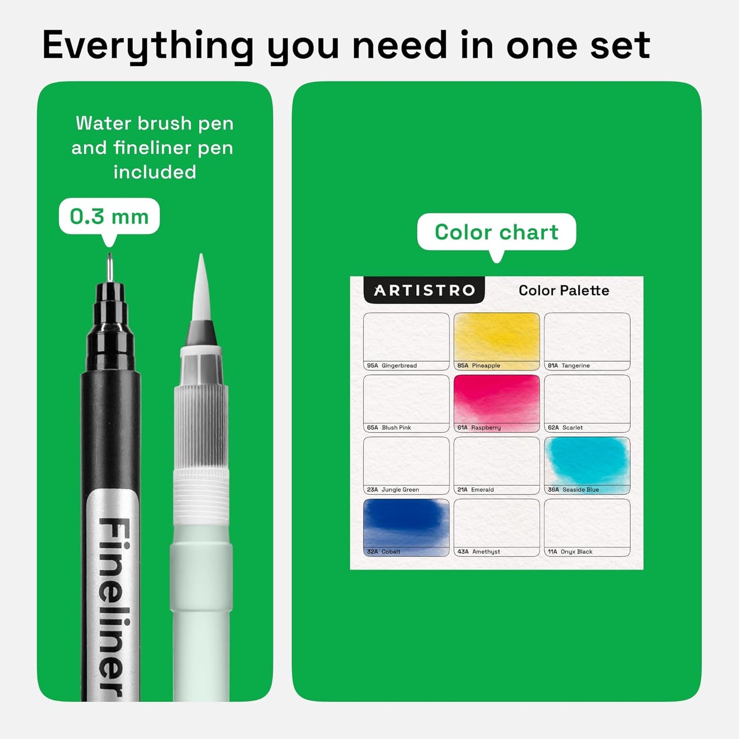 ARTISTRO 12 Watercolor Markers with Flexible Paint Brush Pens for Pros & Beginners - Consistent, Smooth, Bright, Washable, Non-Toxic, Ideal for Coloring, Calligraphy, & Manga
