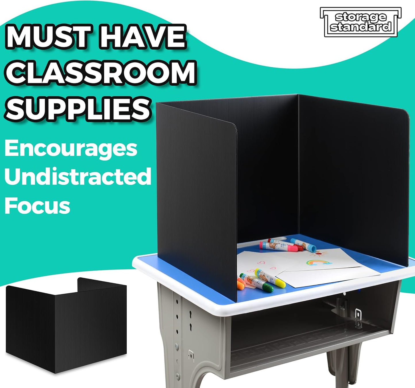 22-Pack Desk Dividers for Students - Durable & Waterproof Plastic Study Carrel Divider, Classroom Folders Teacher Supplies, Easy-to-Clean Plastic Privacy Shield Folder Boards for Student Desks, Black