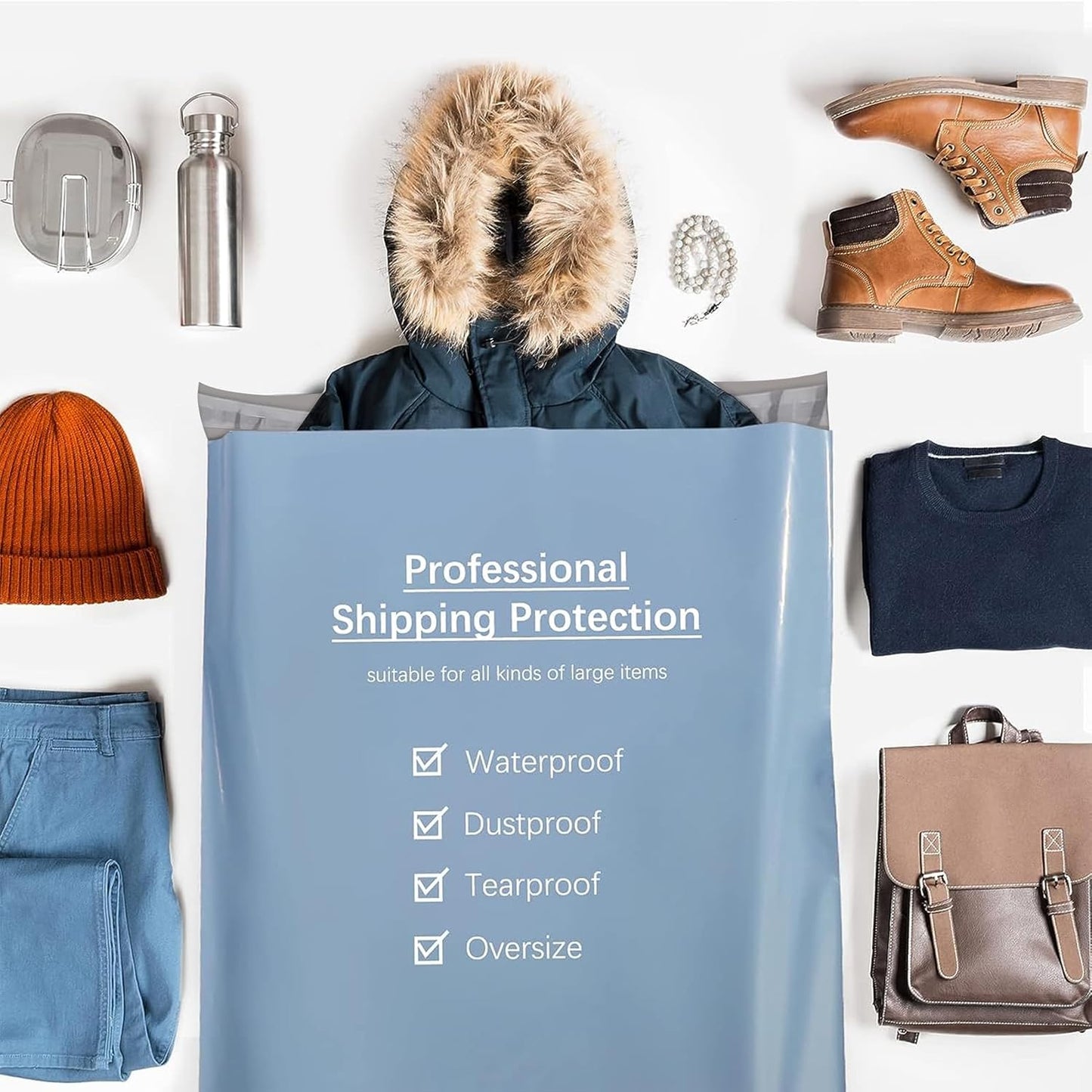 Metronic Poly Mailers 19x24 Inch 100 Pcs | Large Shipping Bags for Clothing, Small Business | Strong Thick Mailing Bags with Self Adhesive | Waterproof and Tear-Proof Large Package Bags in Haze Blue