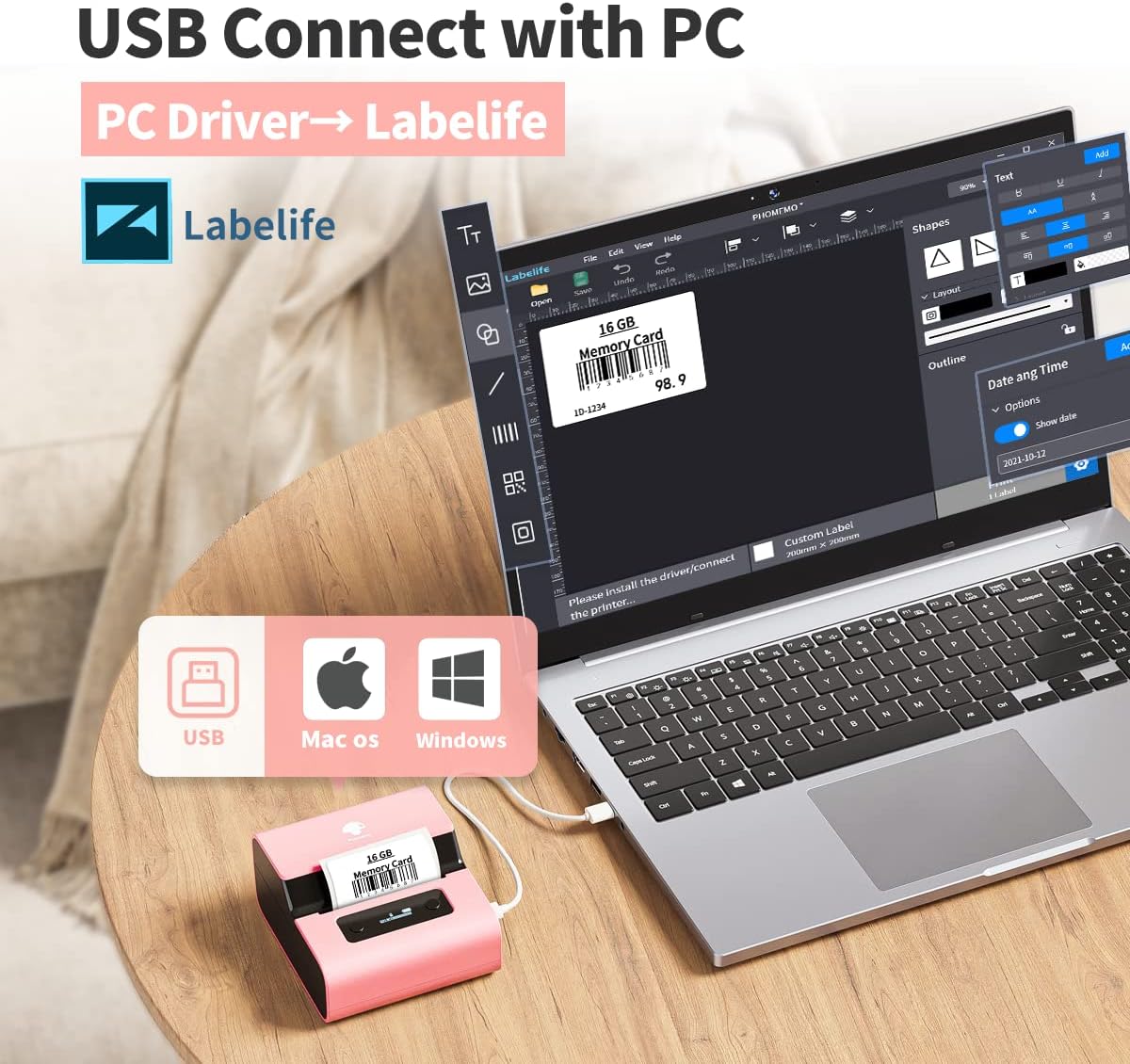 Phomemo Label Maker- M221 Label Maker Machine 3 Inch Bluetooth Thermal Barcode Printer for Small Business/Home Use, for Barcode, Address, Logo, Mailing, Stickers, Compatible with Phone & PC, Pink