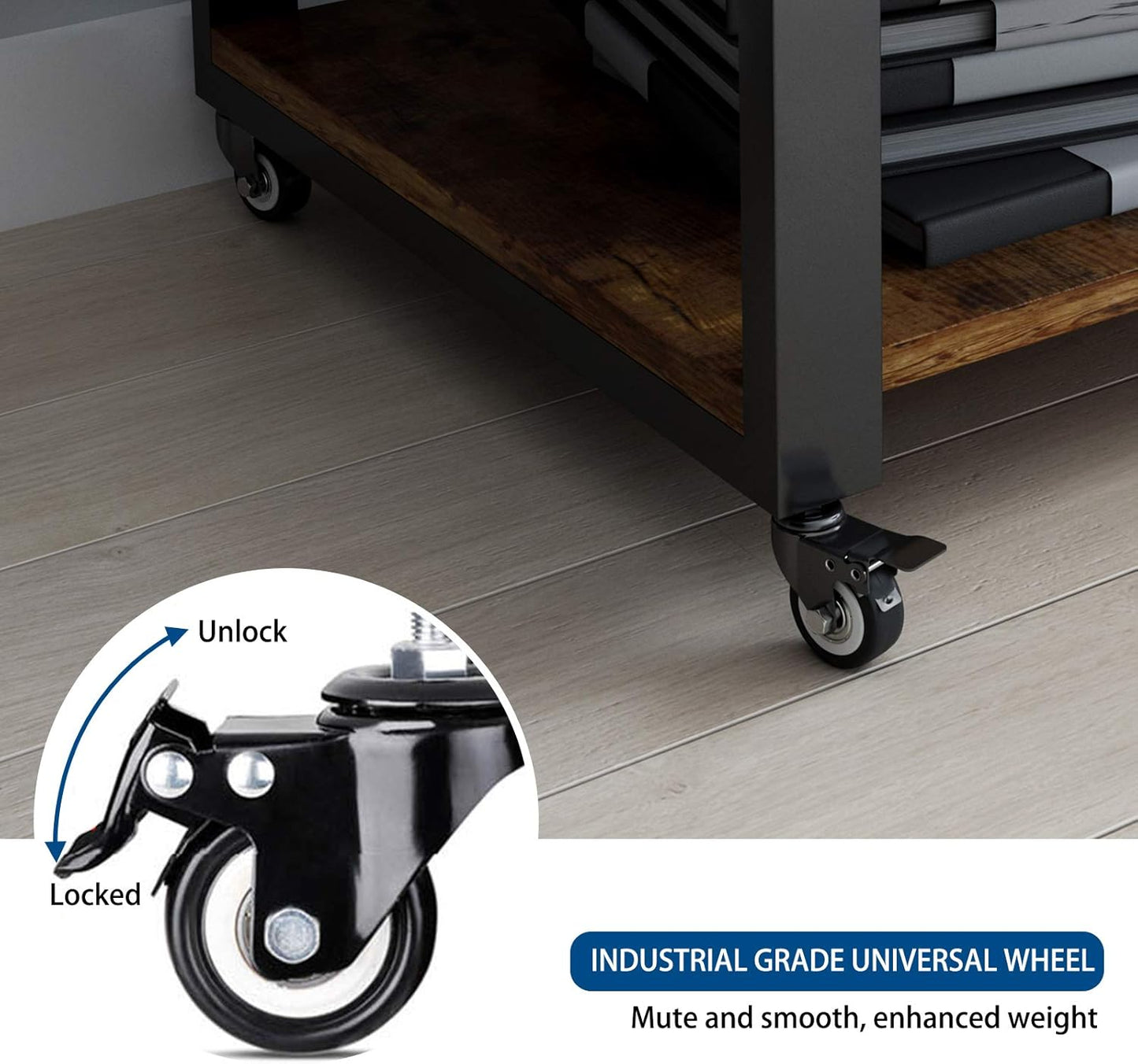 Natwind 2 Tier Laser Printer Stand,19.7''x19.7''x12.6'' Large Printer Table Copier Stand Under Desk,Heavy Duty Rolling Cart with Paper Storage Shelf,Printer Holder on Wheels for Home Office (Retro)