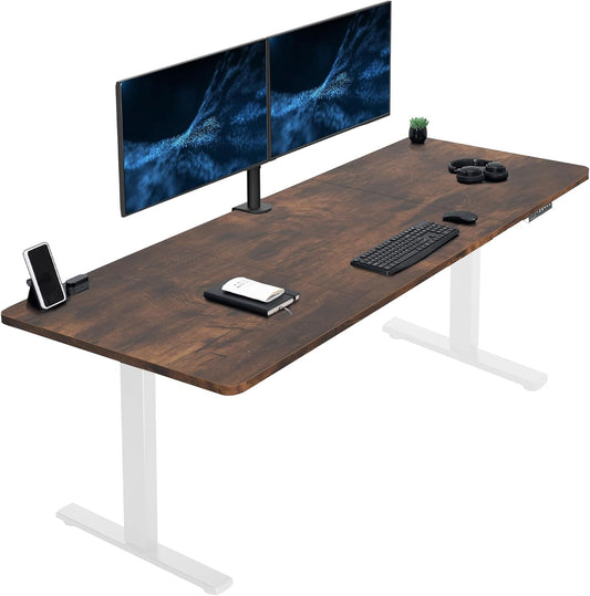 VIVO Large Electric 83 x 30 in Standing Desk, Memory Height Adjustment, 1B Series, Rustic Vintage Brown Top White Frame, DESK-KIT-1W8N