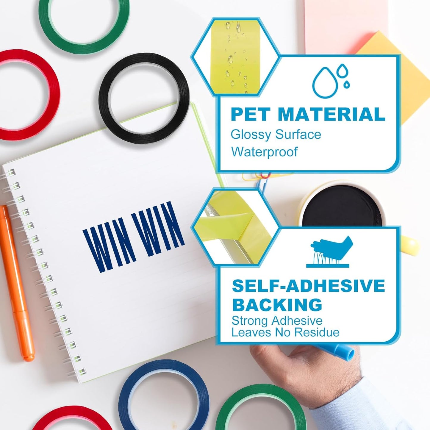 MECCANIXITY Whiteboard Tape 1/4" x 72 Yard Pinstripe Graphic Chart Line Grid Marking Tapes for Classroom Office Dry Erase Board Art, Light Yellow, Pack of 3