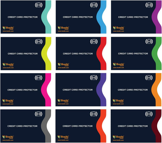 Boxiki Travel RFID Blocking Sleeves, Set with Color Coding | Identity Theft Prevention RFID Blocking Envelopes Set of 12 Credit Card Sleeves (Navy Blue)