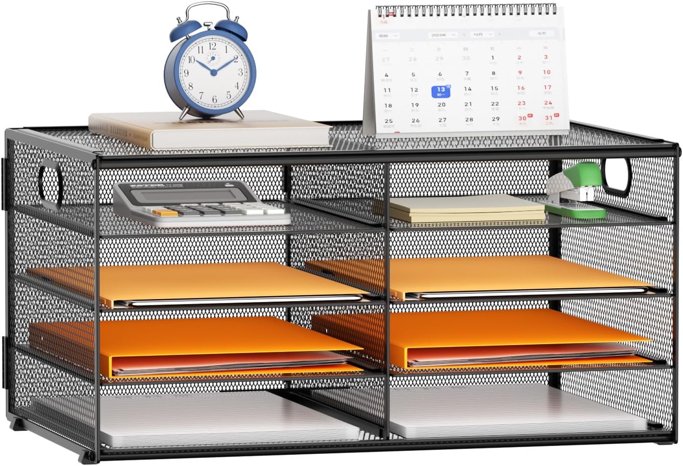 Marbrasse 5 Tier Desktop Literature Organizer, Mesh Paper Organizer Desk Organizers, File Sorter Mail Center Paper Storage Cabinet Classroom Keepers Mailbox for Office Home School, Black