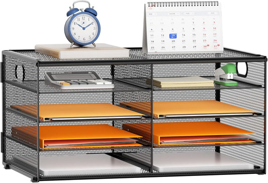 Marbrasse 5 Tier Desktop Literature Organizer, Mesh Paper Organizer Desk Organizers, File Sorter Mail Center Paper Storage Cabinet Classroom Keepers Mailbox for Office Home School, Black