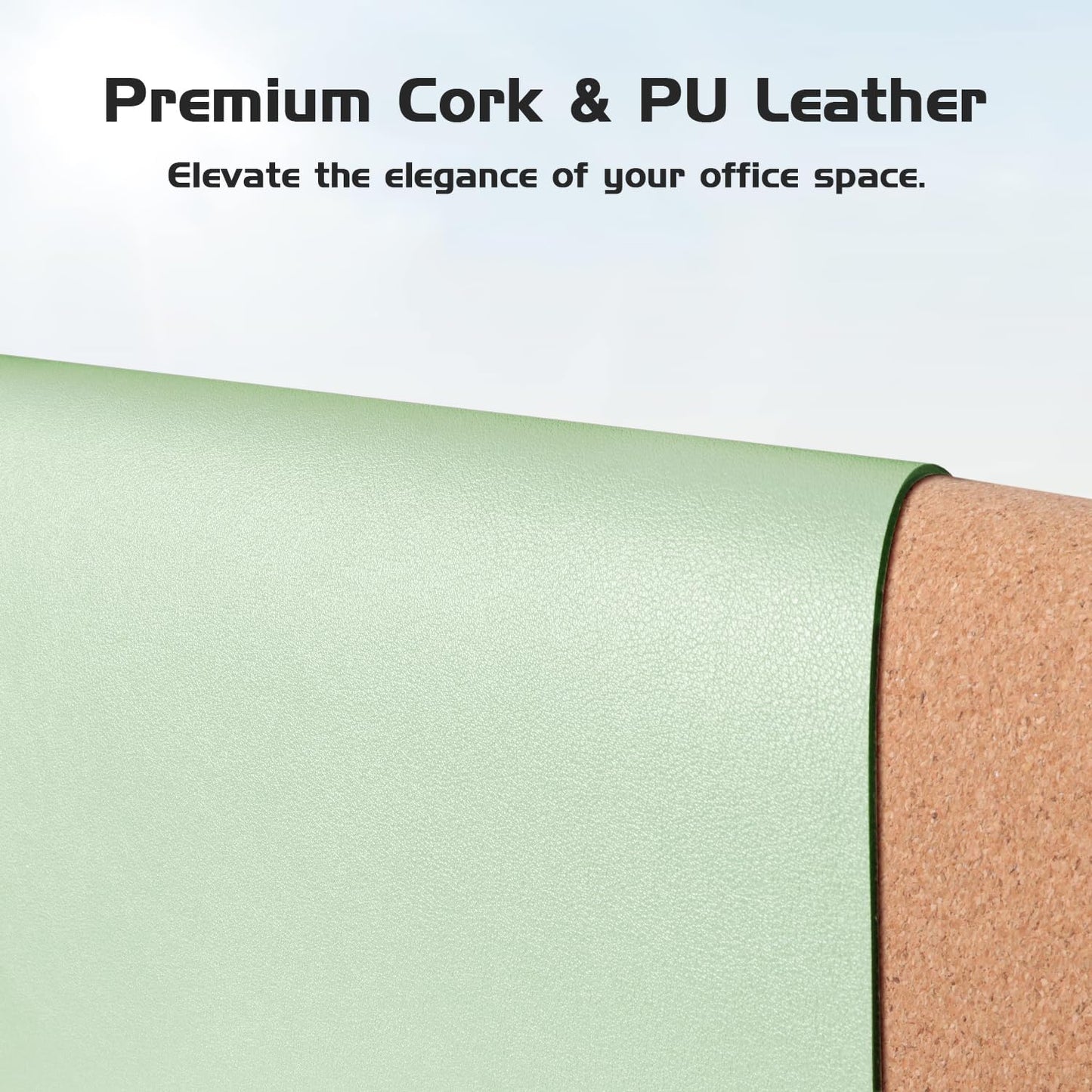 Aothia Double-Sided Desk Pad - 35.4" x 15.7" Leather Desk Mat with Eco Cork Protector, Large Mouse Pad, Waterproof Desk Blotter for Office/Home (Aqua)