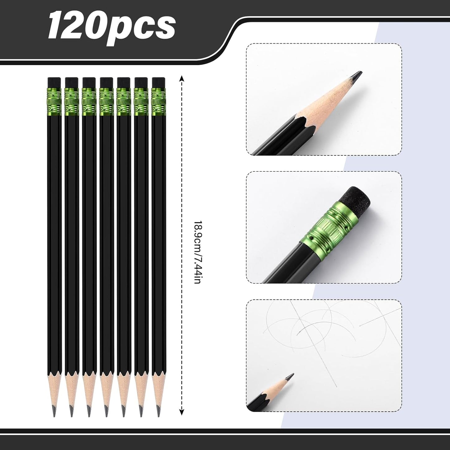 TecUnite 120 Pcs #2 HB Pencils with Eraser No 2 Unsharpened Wooden Hexagonal Pencils for Adults Gifts for School Exam art Learning Office Sketching (Black)