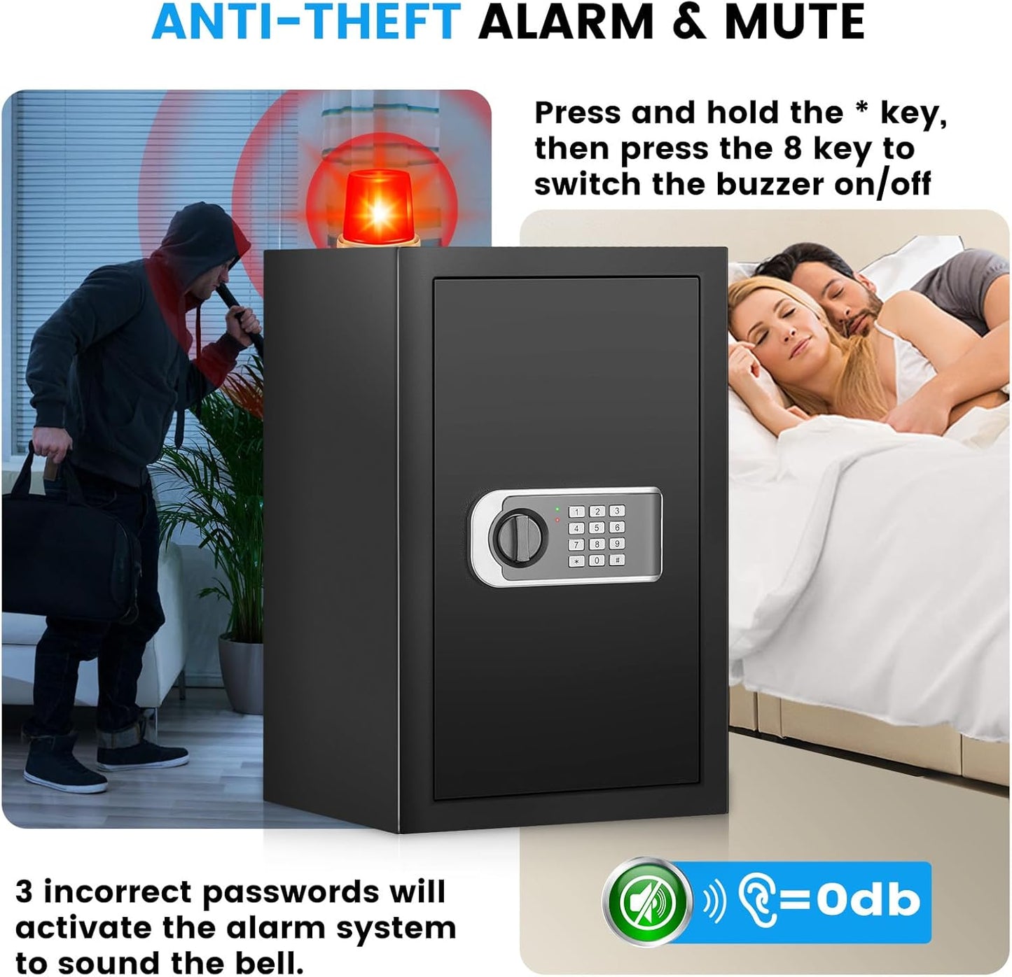 3.2 Cuft Safe Box, Home Safes with Fireproof Waterproof Bag, Security Digital Safe for Home with Programmable Keypad Keys, Smart Alert, Mute Mode, Anti-theft Document Safe for Valuables