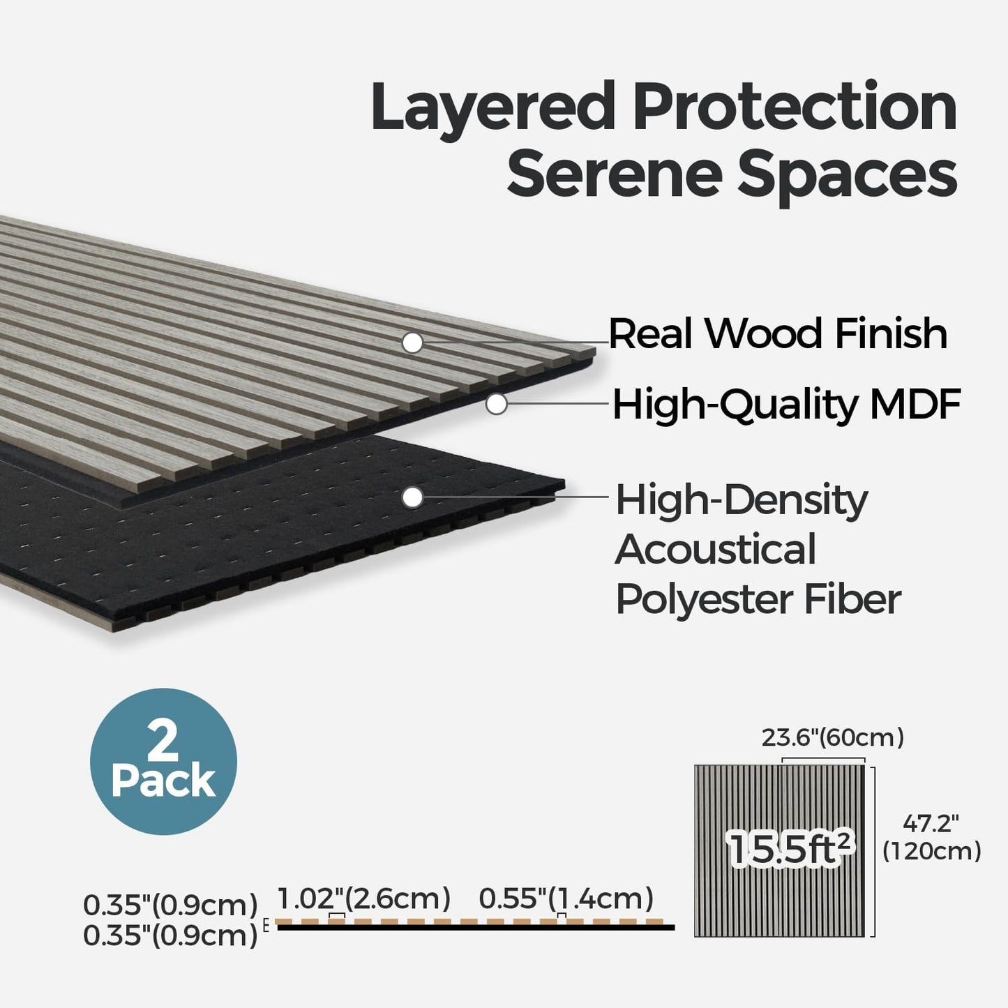 AKUMAX Wood Slat Acoustic Panels for Wall and Ceiling-2 Pack Art Acoustic Foam Panels 96x24Inches 3d Wall Panels High Density Sound Dampening Panels (Sineroak)