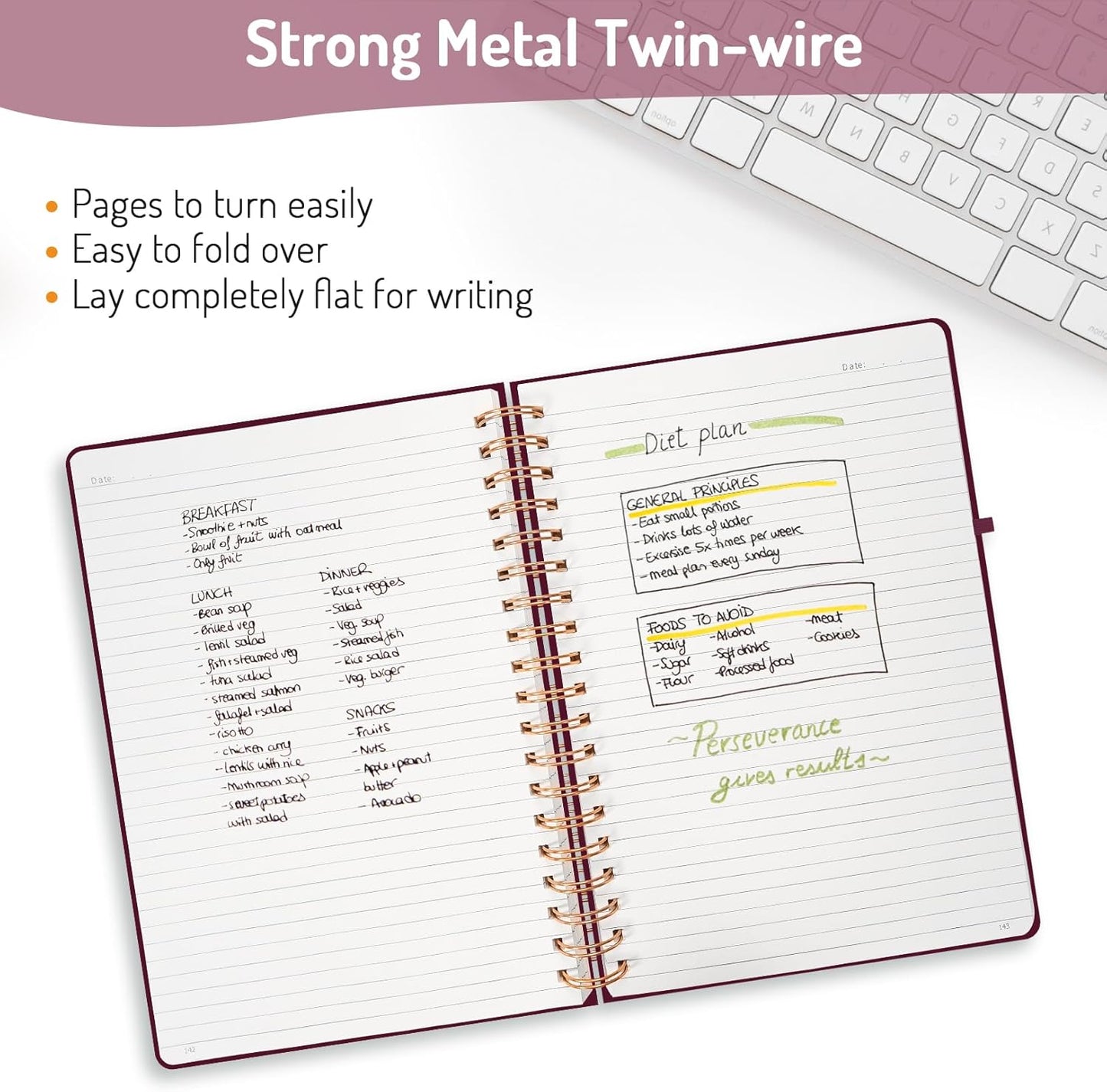 Forvencer Lined Spiral Journal Notebook with 300 Numbered Pages, B5 College Ruled Thick Journals for Writing with 100GSM Paper, Hardcover Notebooks with Contents for Work, School, Women, Men, Burgundy