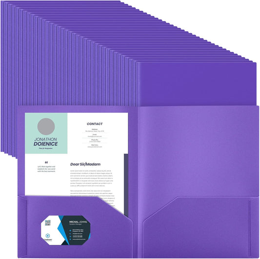 Gueevin 200 Pcs Two Pocket Folders Bulk Plastic File Folder with 2 Pockets Letter Size Paper Heavy Duty Durable Portfolios Case for Home Office School Business 11.61 x 9.45 Inch (Purple)