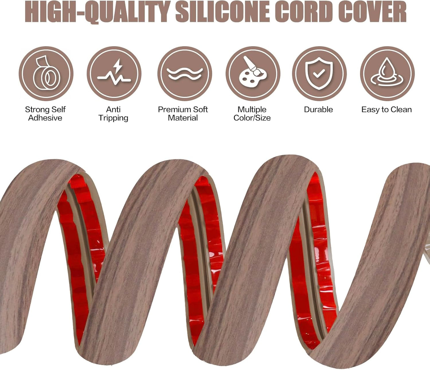 Floor Cord Cover Self Adhesive Cord Hider,10FT Cable Management, Extension Strip Protector for Wires, Prevent Cable Trips for Offices, Gyms, Exhibitions Cavity:0.3"(W) x 0.28"(H) Wood Walnut